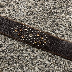 women’s Tylie Malibu Dark Brown Studded Leather Belt with Amber Rhinestones